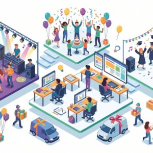 Изометрическая иллюстрация праздничной вечеринки для подростков на белом фоне в современном плоском стиле