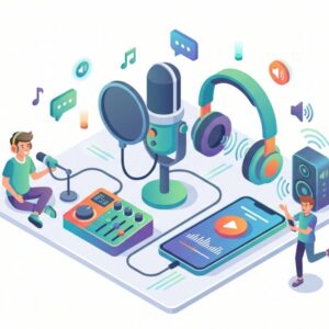 Изометрическая иллюстрация аудиопоздравления в современном плоском стиле на белом фоне для подростков